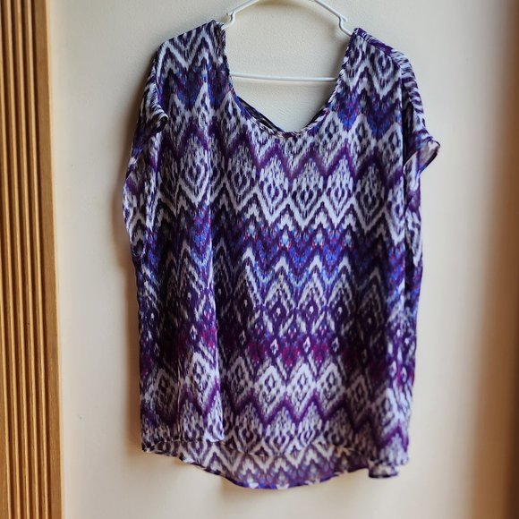 Torrid Purple Aztec ZigZag Sheer Polyester Blouse Size 1X - Picture 3 of 14